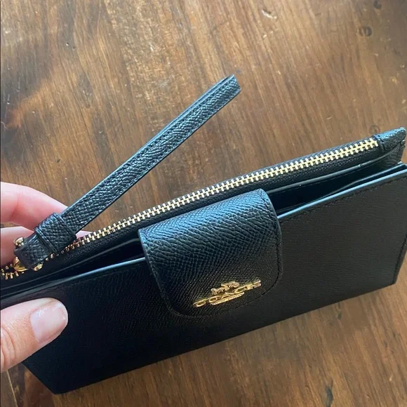 Coach Black Wallet with Wristlet Gold Accents - Picture 2 of 7